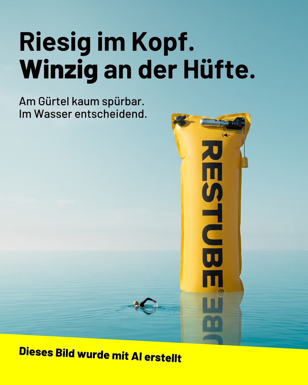Restube Anzeige mit KI generierter Größenszene zum Thema Kompaktheit