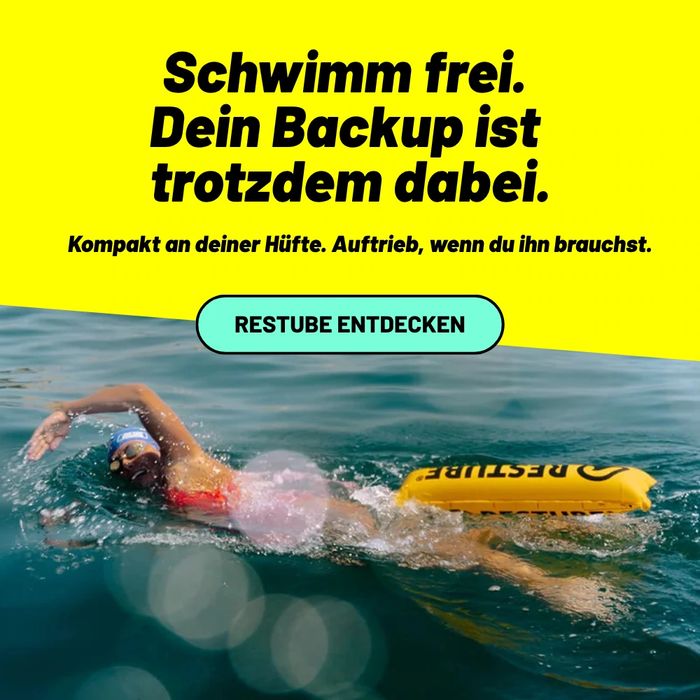 Restube Anzeige zum freien Schwimmen mit Backup
