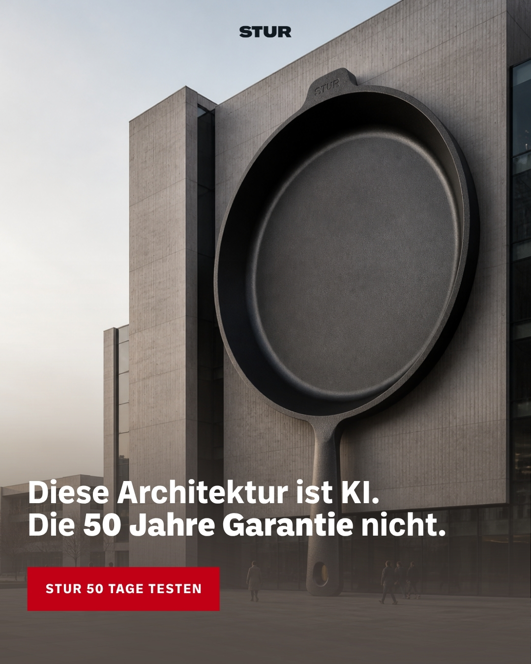 STUR Anzeige mit KI generierter Architektur und Garantieargument